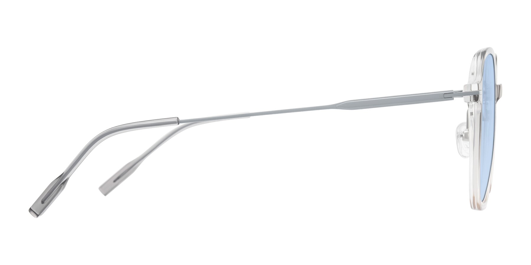 Side of Tulsah in Gradient Light Gray/Brown with Light Blue Tinted Lenses