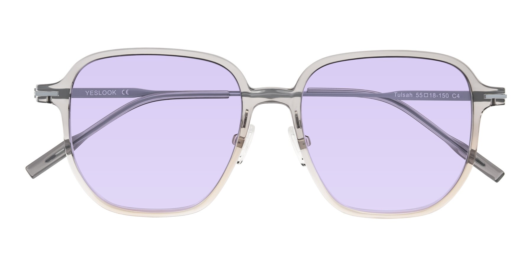 Folded Front of Tulsah in Gradient Light Gray/Brown with Light Purple Tinted Lenses