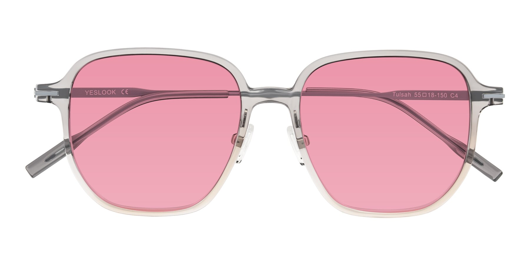Folded Front of Tulsah in Gradient Light Gray/Brown with Pink Tinted Lenses