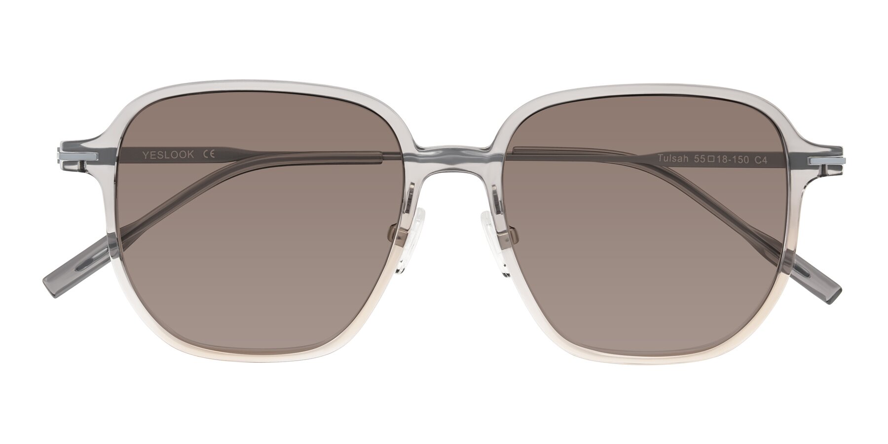 Folded Front of Tulsah in Gradient Light Gray/Brown with Medium Brown Tinted Lenses