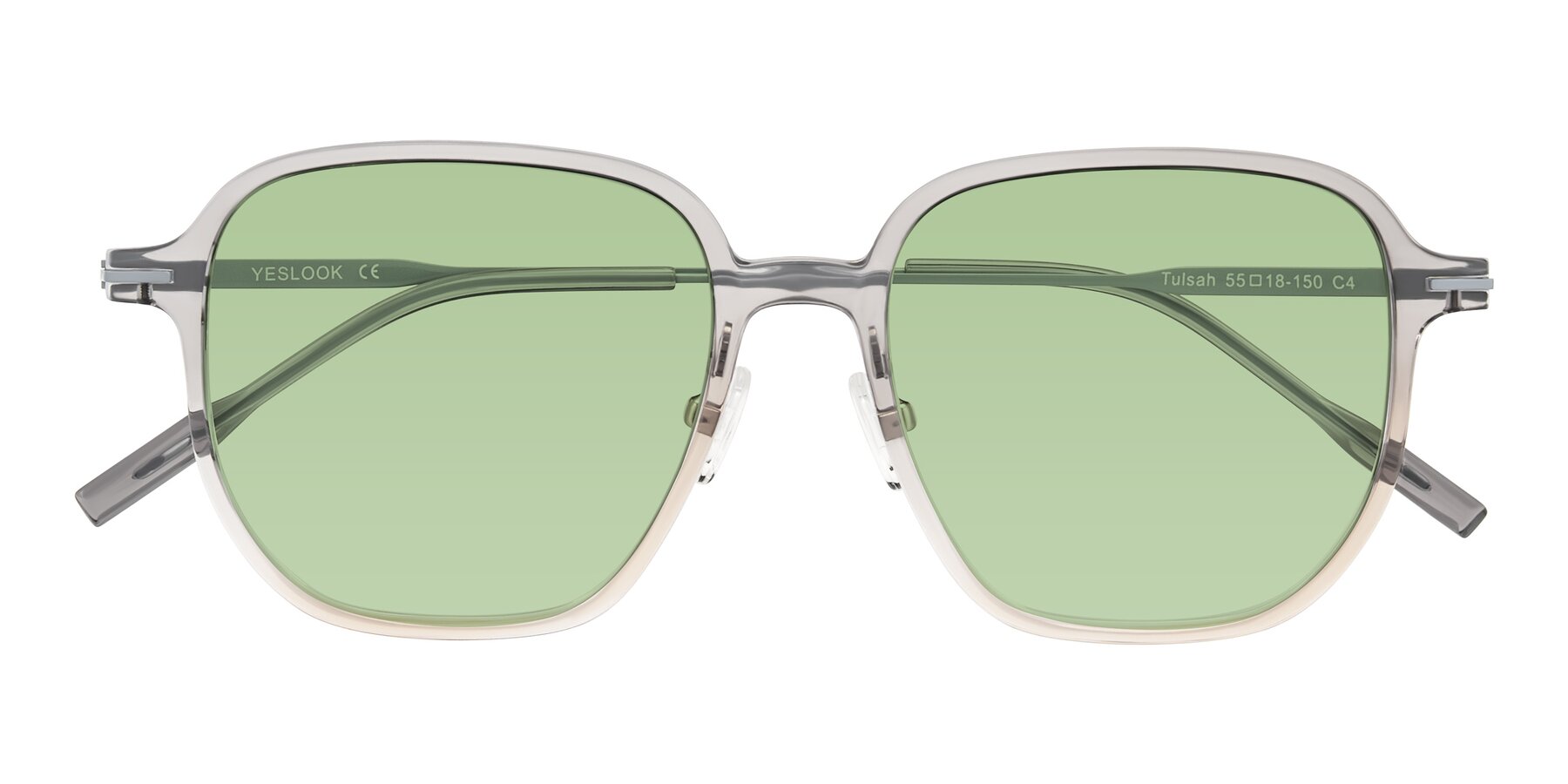 Folded Front of Tulsah in Gradient Light Gray/Brown with Medium Green Tinted Lenses