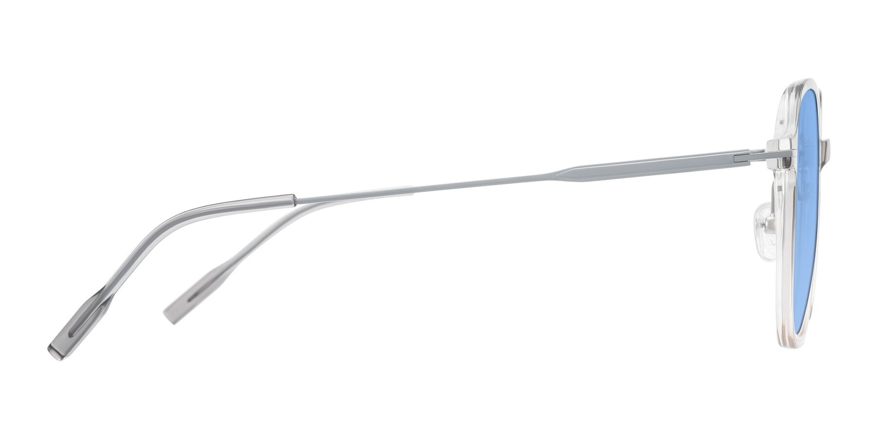 Side of Tulsah in Gradient Light Gray/Brown with Medium Blue Tinted Lenses