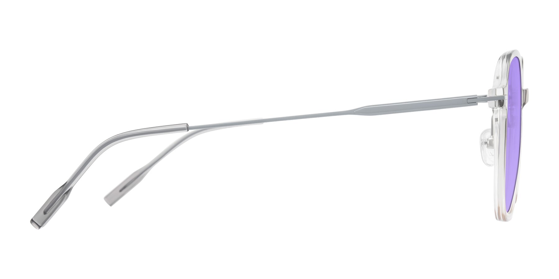 Side of Tulsah in Gradient Light Gray/Brown with Medium Purple Tinted Lenses