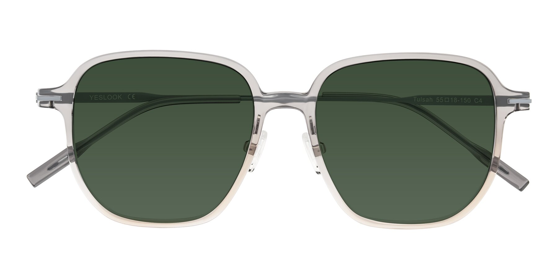 Folded Front of Tulsah in Gradient Light Gray/Brown with Green Tinted Lenses