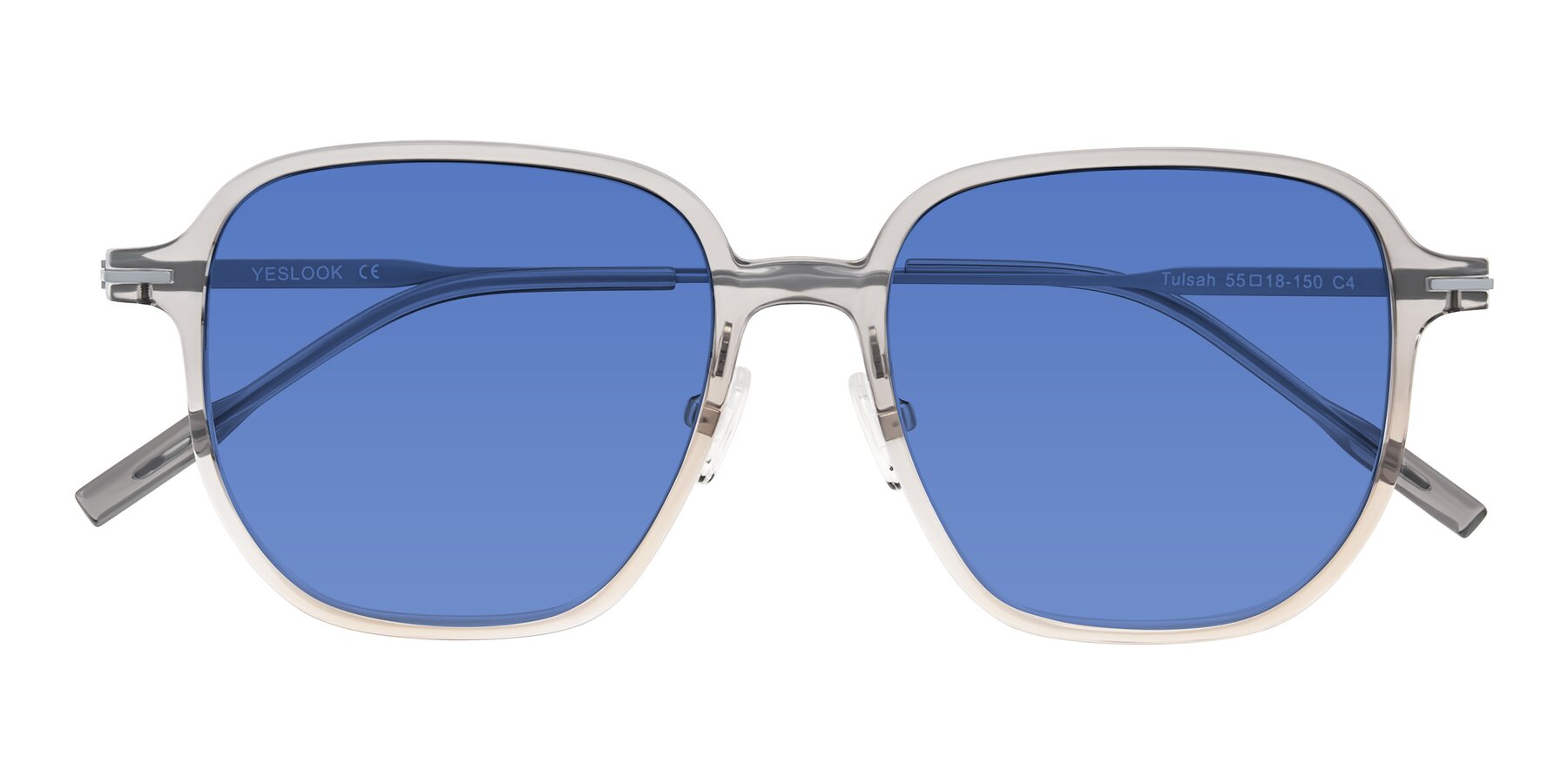 Folded Front of Tulsah in Gradient Light Gray/Brown with Blue Tinted Lenses