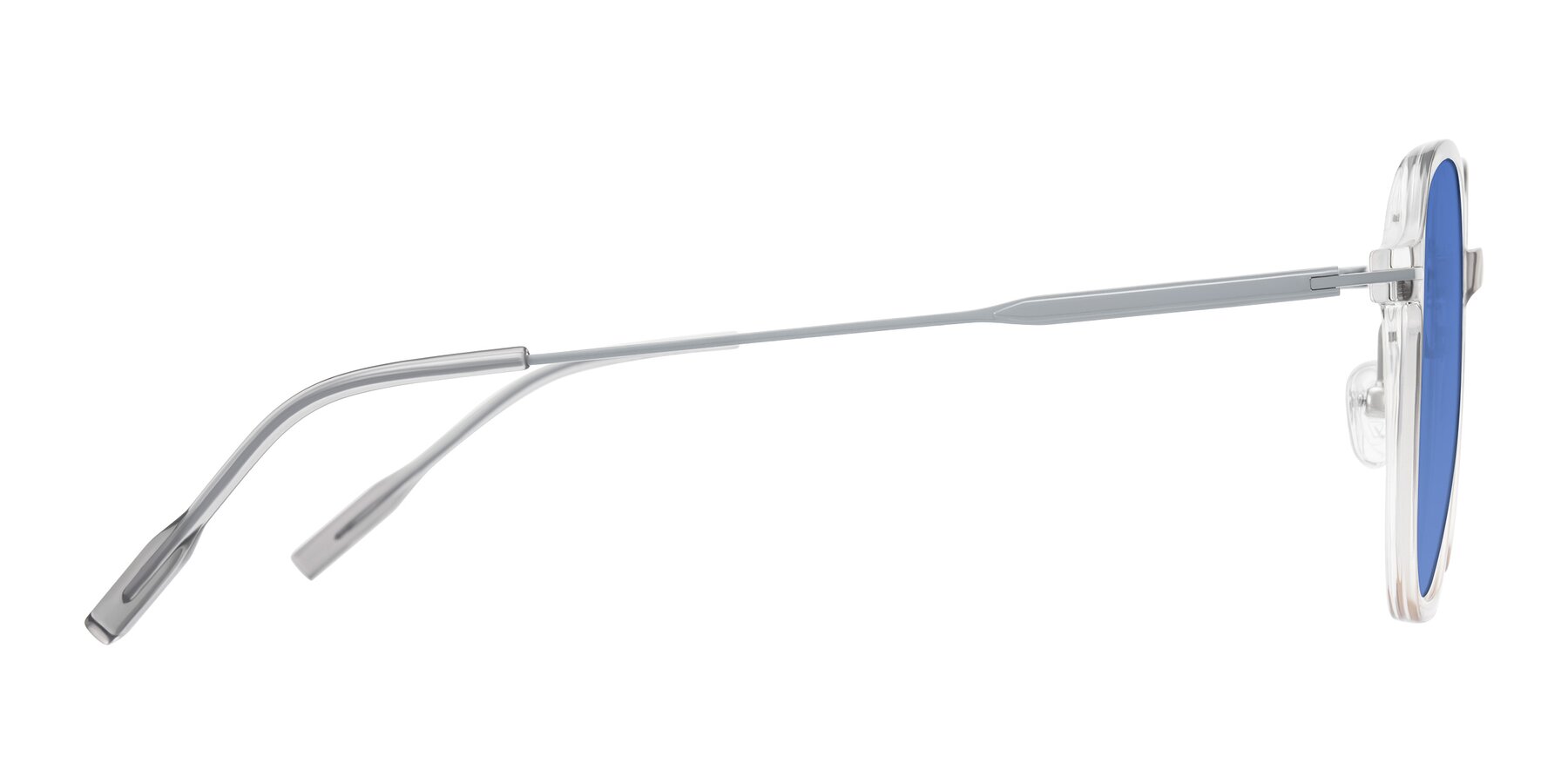 Side of Tulsah in Gradient Light Gray/Brown with Blue Tinted Lenses
