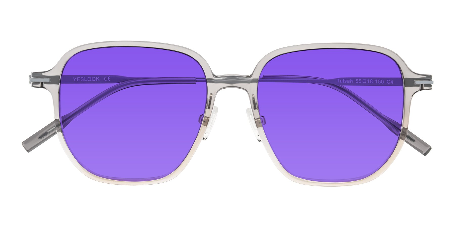 Folded Front of Tulsah in Gradient Light Gray/Brown with Purple Tinted Lenses