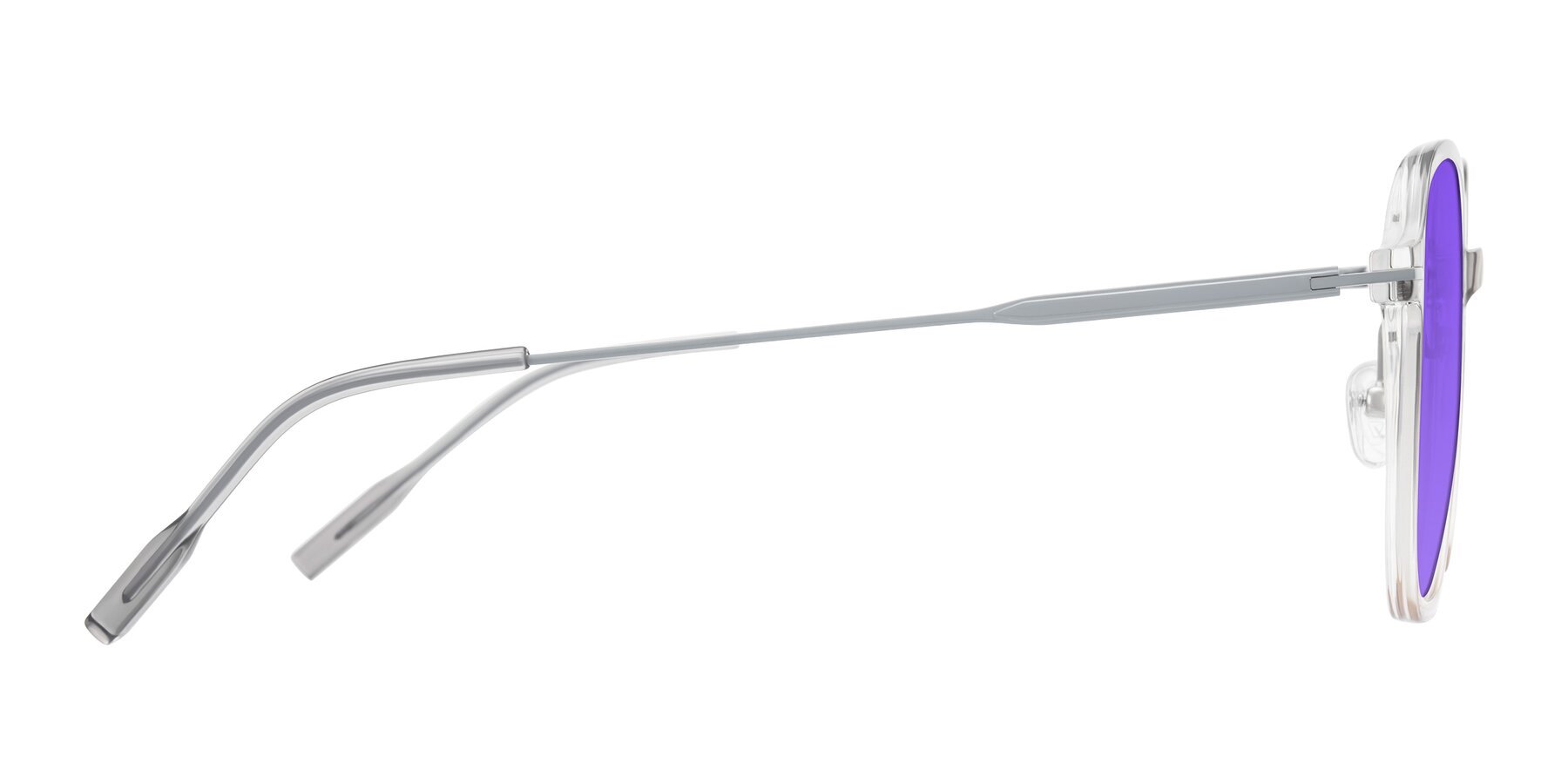 Side of Tulsah in Gradient Light Gray/Brown with Purple Tinted Lenses