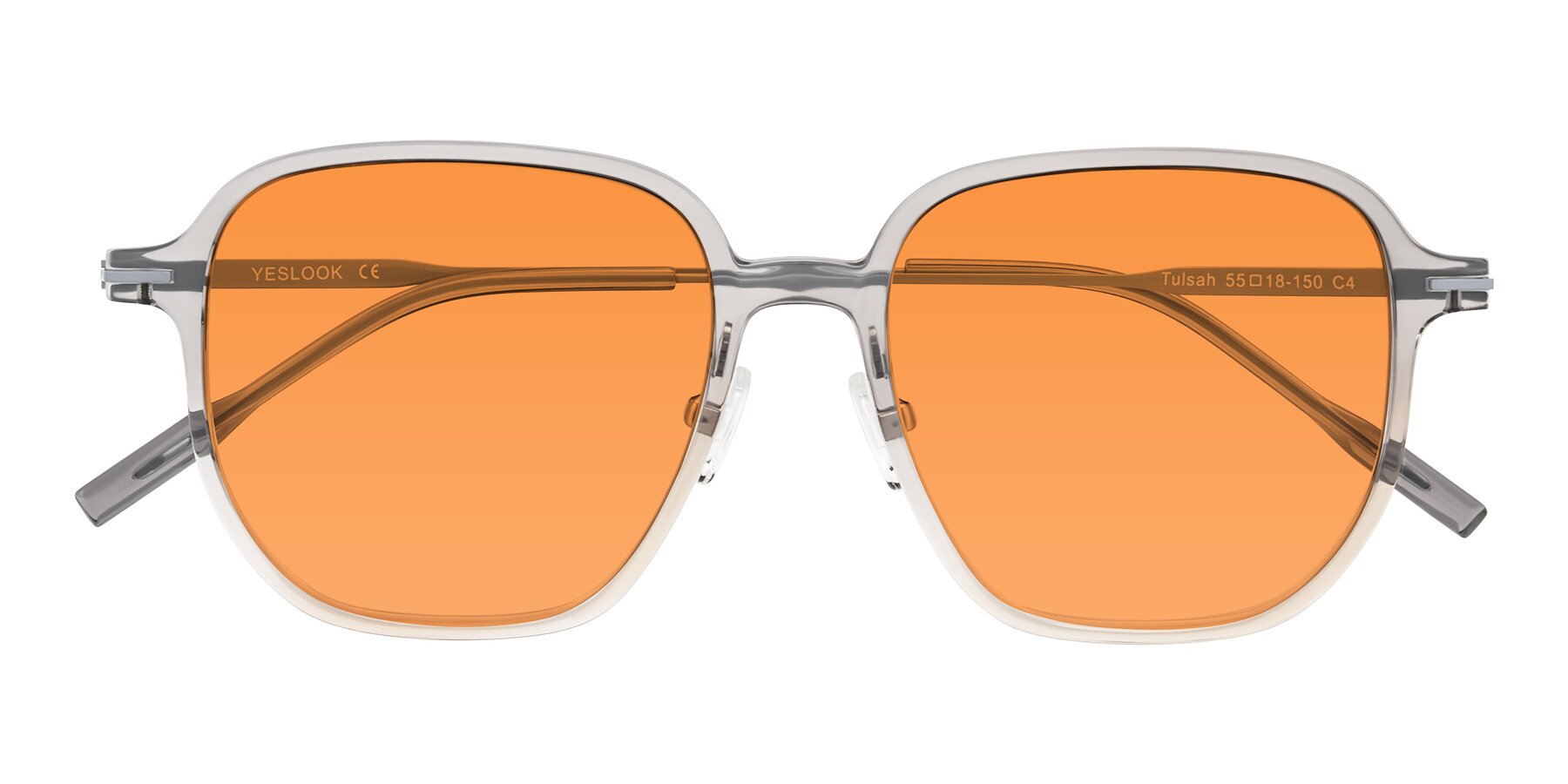 Folded Front of Tulsah in Gradient Light Gray/Brown with Orange Tinted Lenses