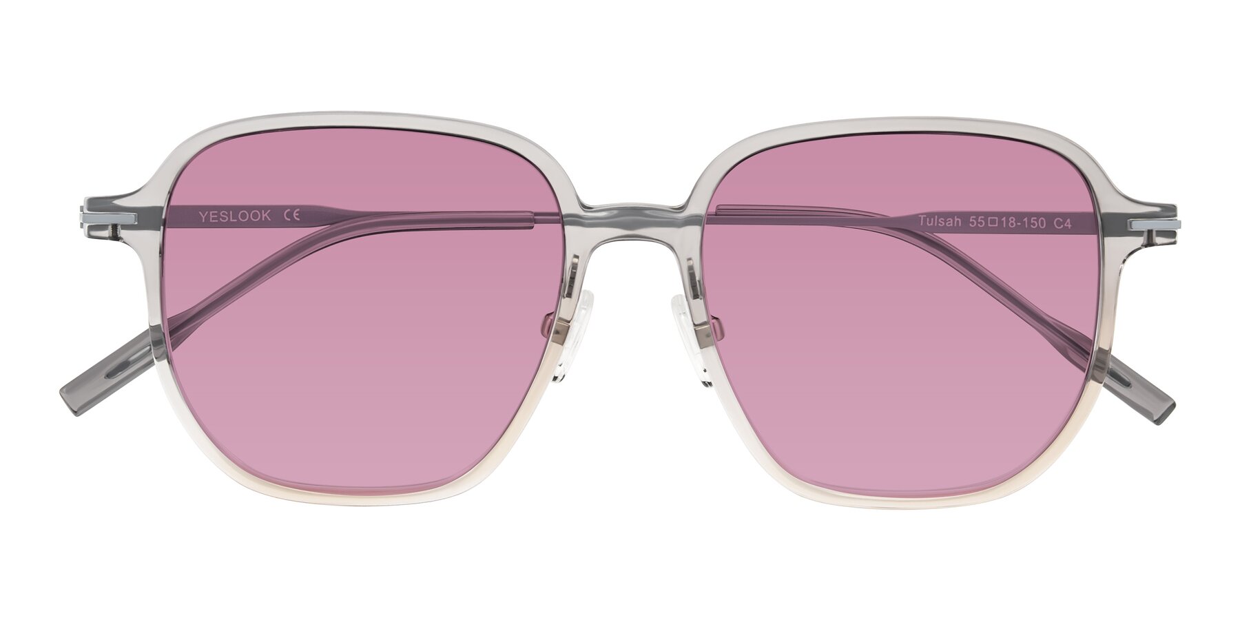 Folded Front of Tulsah in Gradient Light Gray/Brown with Medium Wine Tinted Lenses