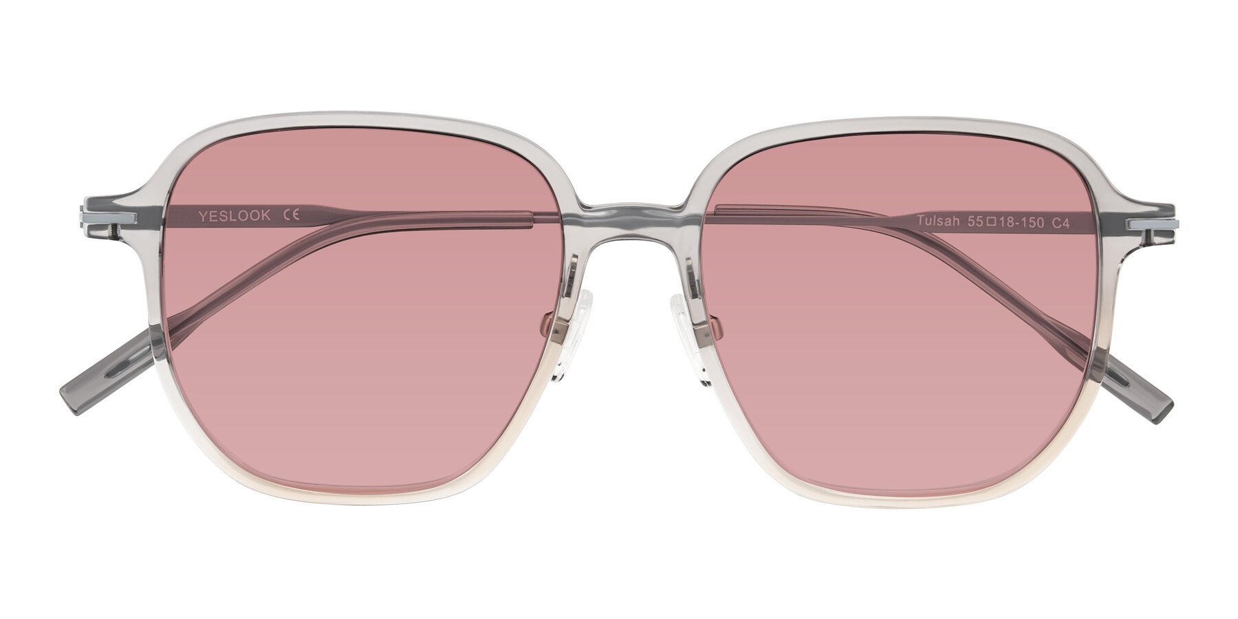 Folded Front of Tulsah in Gradient Light Gray/Brown with Medium Garnet Tinted Lenses