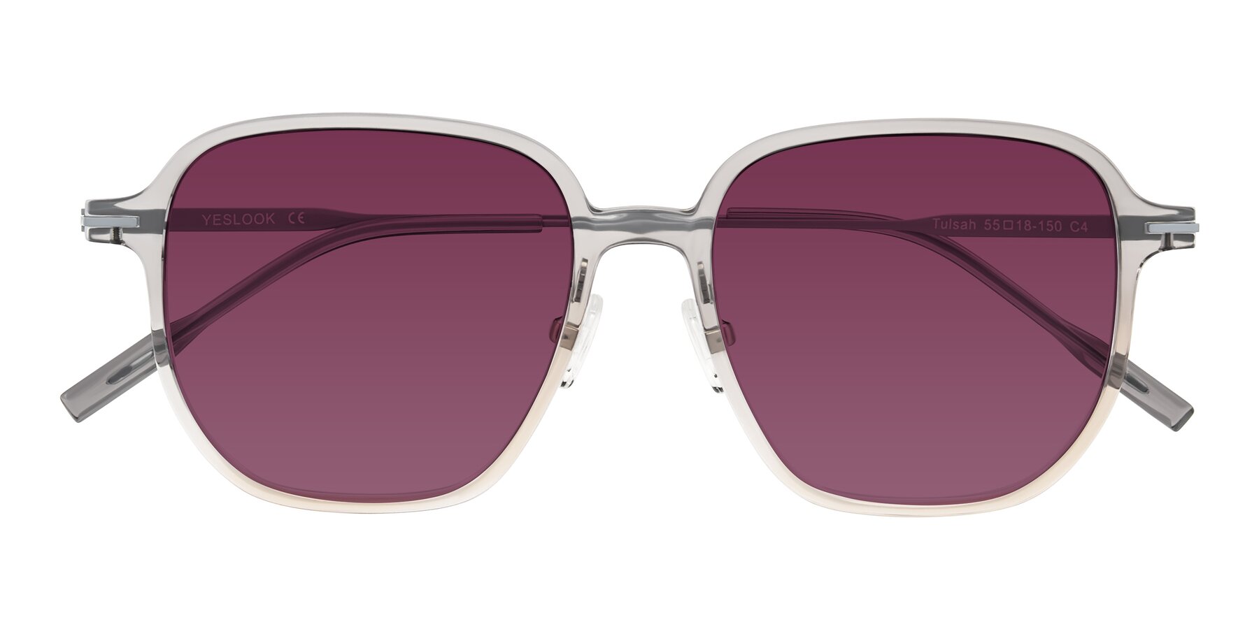 Folded Front of Tulsah in Gradient Light Gray/Brown with Wine Tinted Lenses