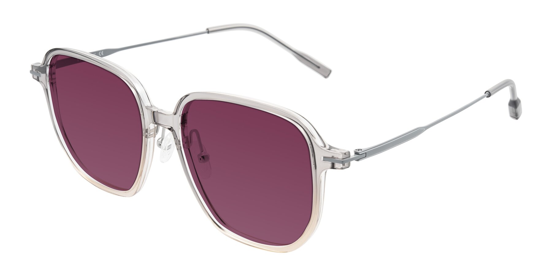 Angle of Tulsah in Gradient Light Gray/Brown with Wine Tinted Lenses