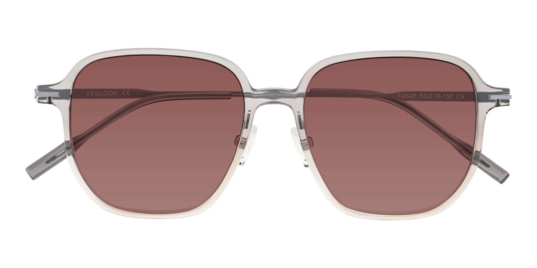Folded Front of Tulsah in Gradient Light Gray/Brown with Garnet Tinted Lenses