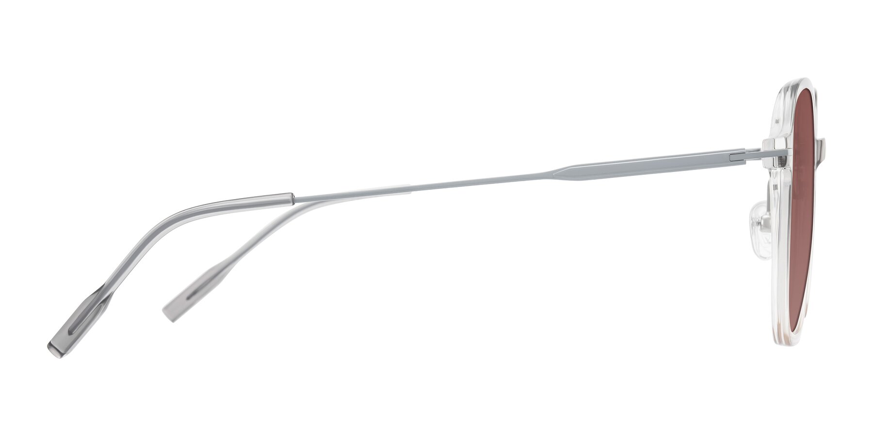 Side of Tulsah in Gradient Light Gray/Brown with Garnet Tinted Lenses