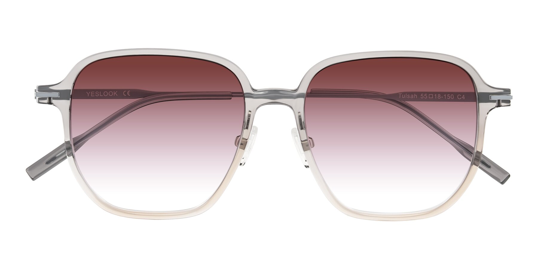 Folded Front of Tulsah in Gradient Light Gray/Brown with Garnet Gradient Lenses