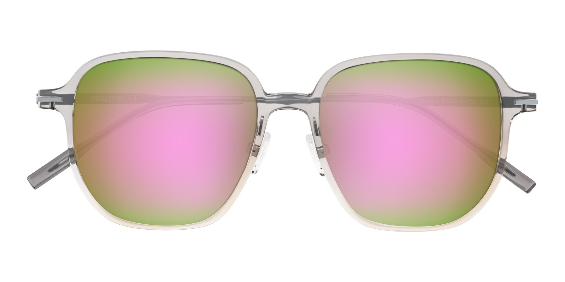Folded Front of Tulsah in Gradient Light Gray/Brown with Pink Mirrored Lenses