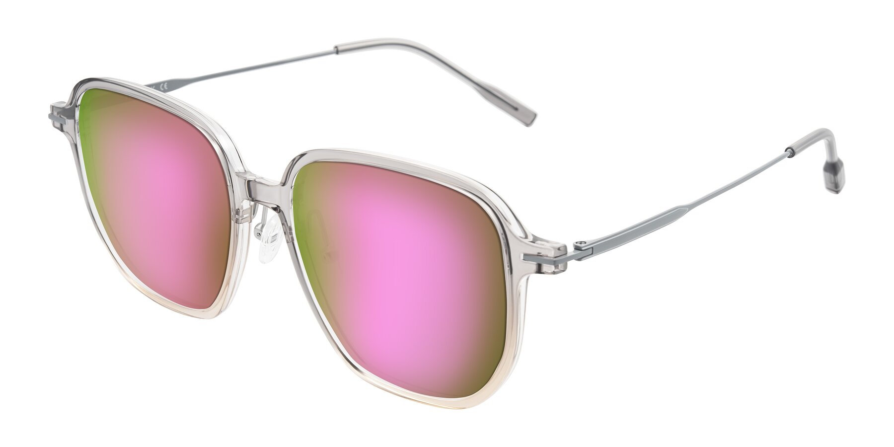 Angle of Tulsah in Gradient Light Gray/Brown with Pink Mirrored Lenses