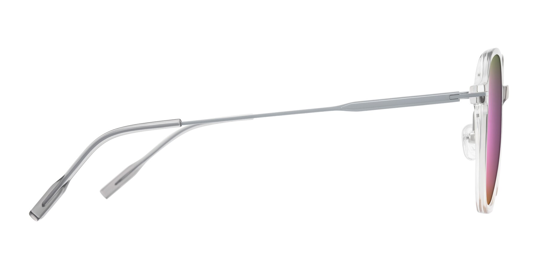 Side of Tulsah in Gradient Light Gray/Brown with Pink Mirrored Lenses