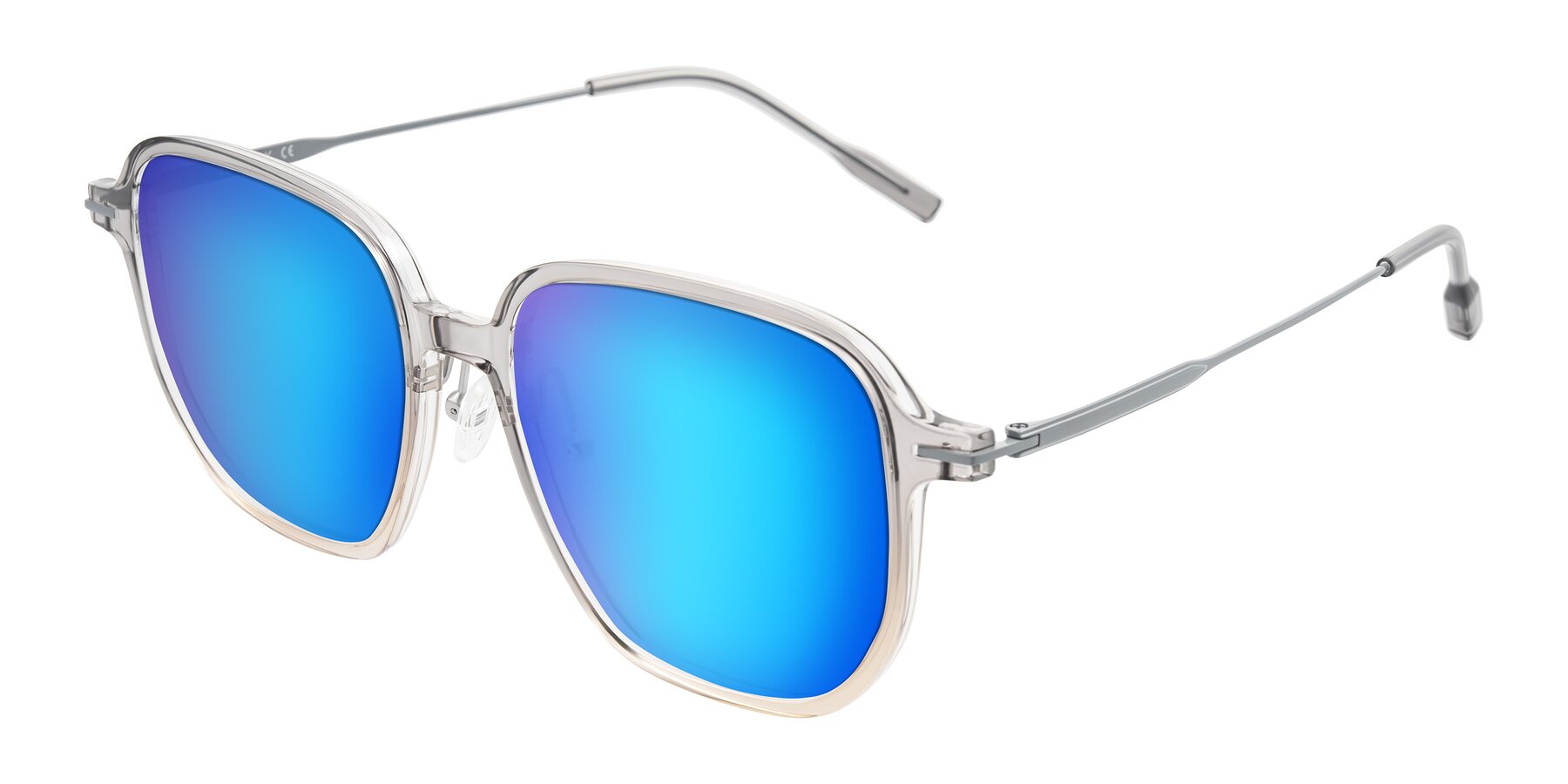 Angle of Tulsah in Gradient Light Gray/Brown with Blue Mirrored Lenses