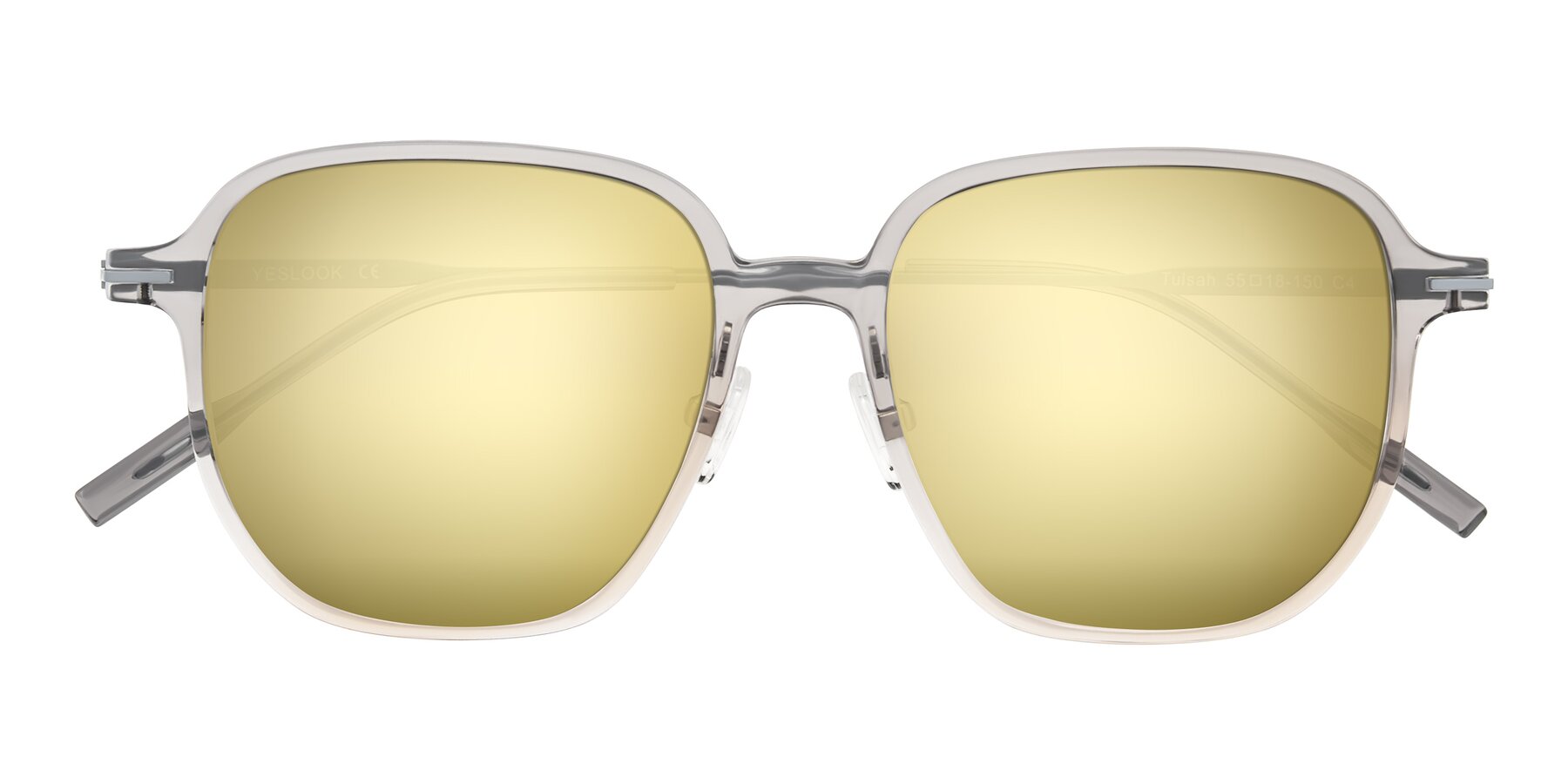 Folded Front of Tulsah in Gradient Light Gray/Brown with Gold Mirrored Lenses