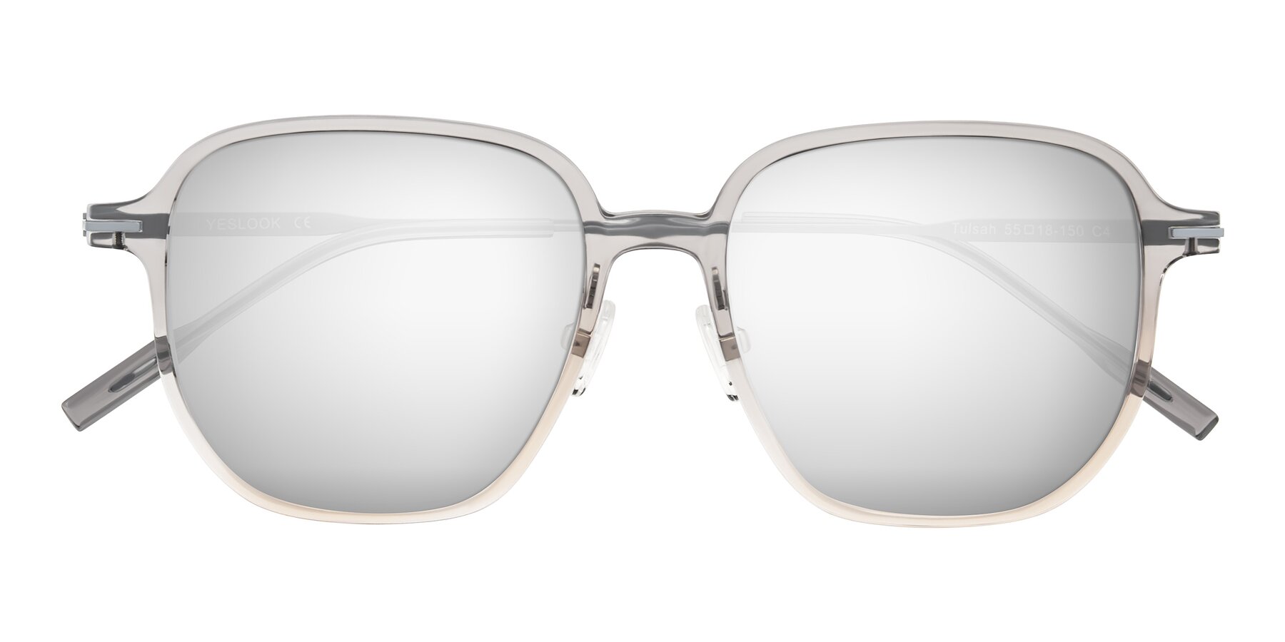 Folded Front of Tulsah in Gradient Light Gray/Brown with Silver Mirrored Lenses