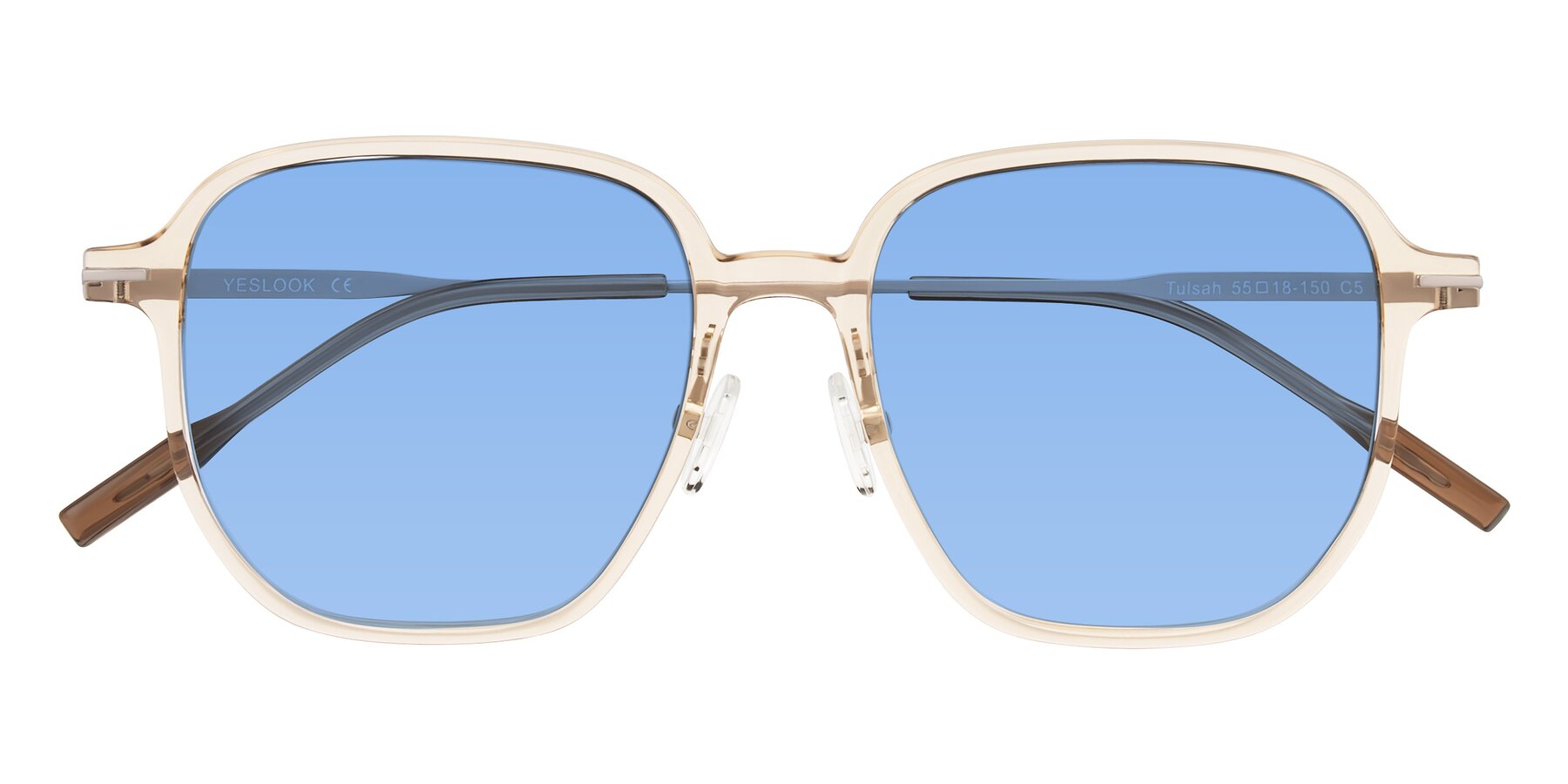 Folded Front of Tulsah in Light Orange with Medium Blue Tinted Lenses