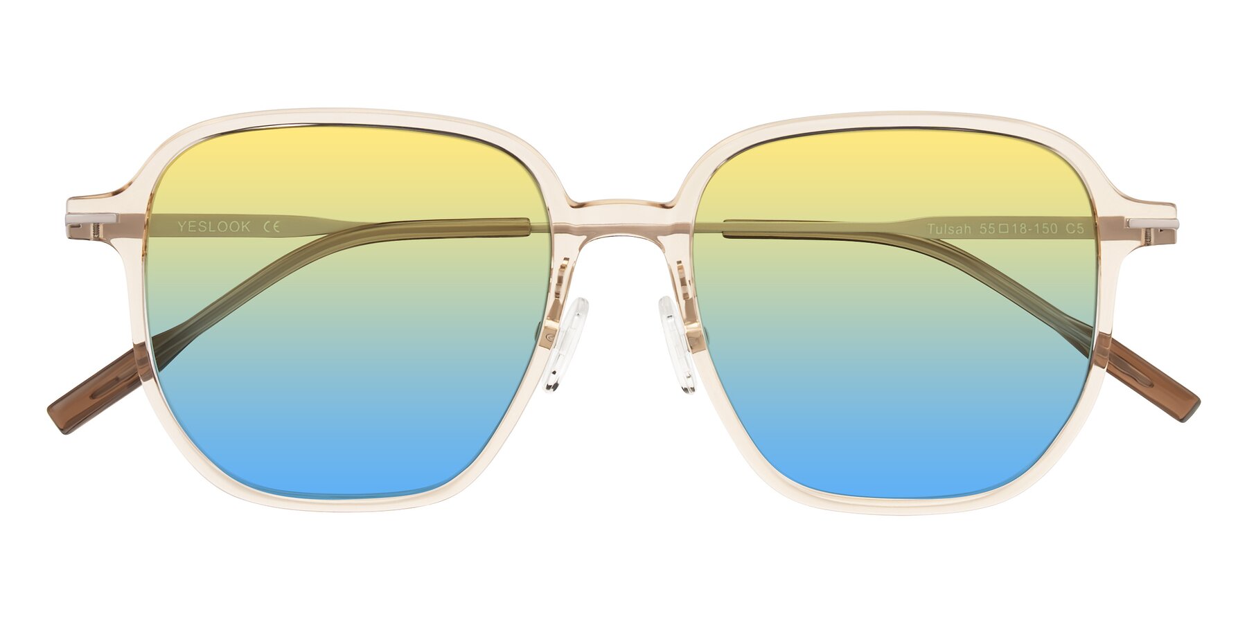 Folded Front of Tulsah in Light Orange with Yellow / Blue Gradient Lenses