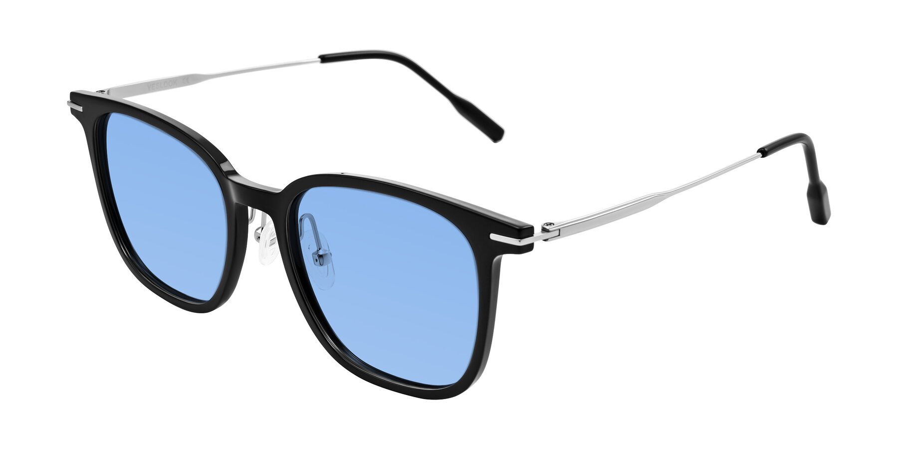 Angle of Oonk in Black with Medium Blue Tinted Lenses