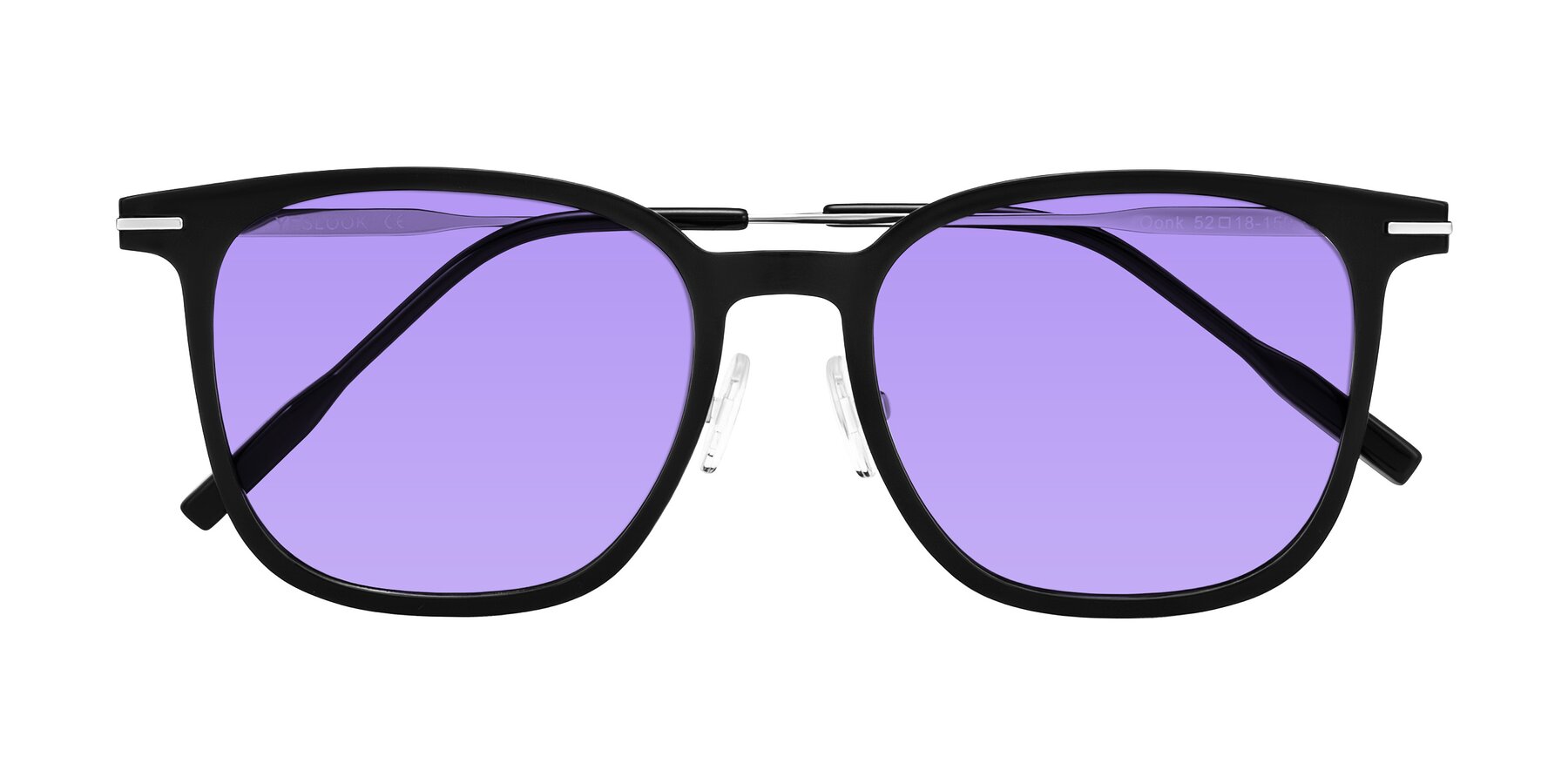 Folded Front of Oonk in Black with Medium Purple Tinted Lenses
