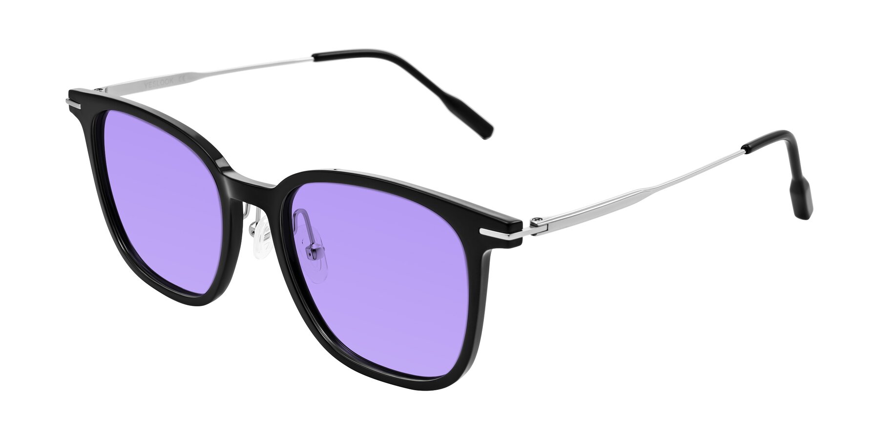 Angle of Oonk in Black with Medium Purple Tinted Lenses