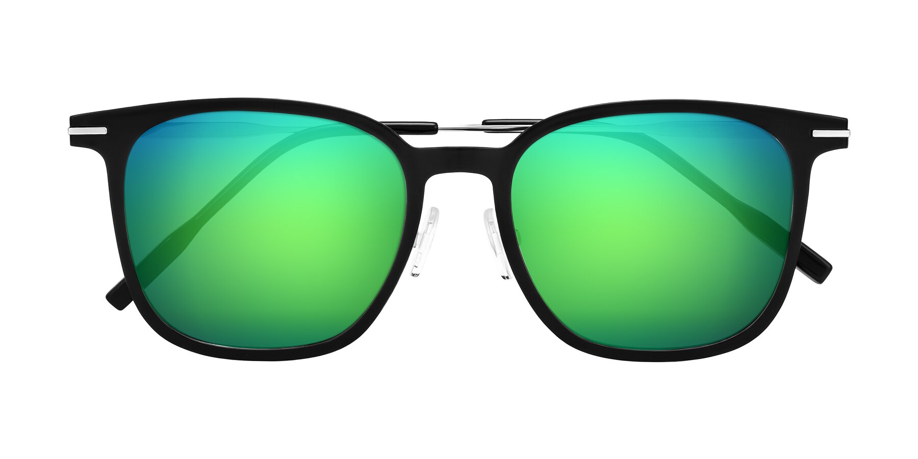 Folded Front of Oonk in Black with Green Mirrored Lenses