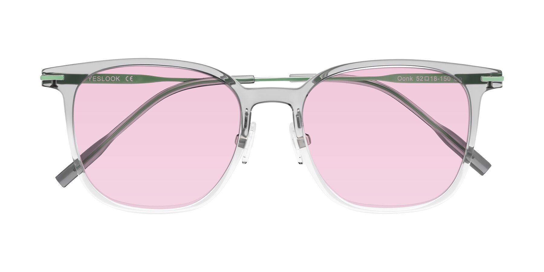 Folded Front of Oonk in Gradient Light Gray/Clear with Light Pink Tinted Lenses