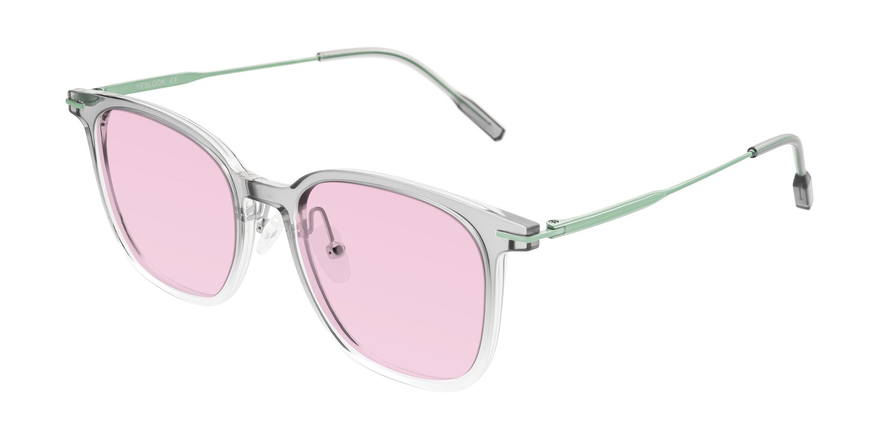Angle of Oonk in Gradient Light Gray/Clear with Light Pink Tinted Lenses