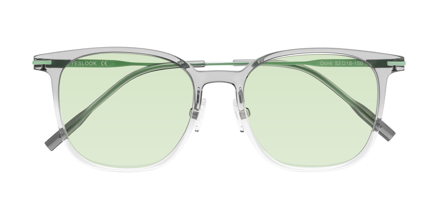 Folded Front of Oonk in Gradient Light Gray/Clear with Light Green Tinted Lenses