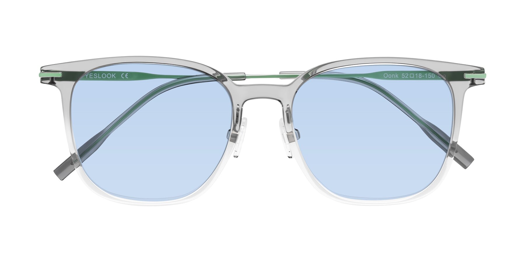 Folded Front of Oonk in Gradient Light Gray/Clear with Light Blue Tinted Lenses