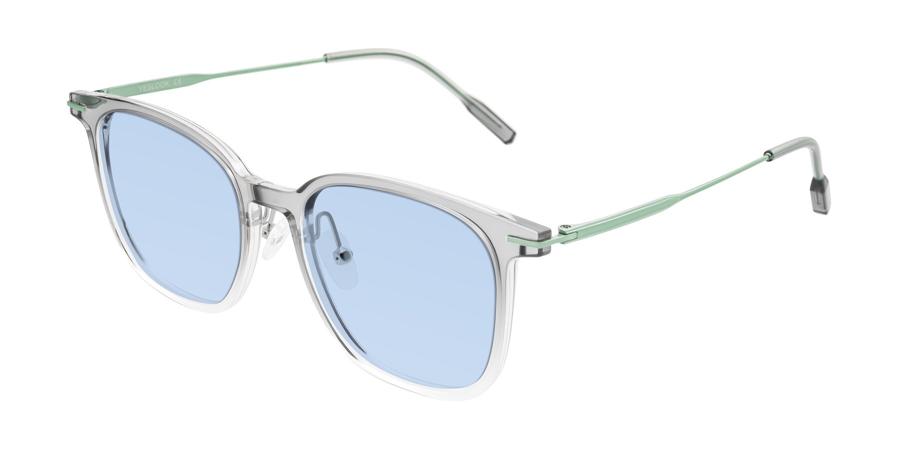 Angle of Oonk in Gradient Light Gray/Clear with Light Blue Tinted Lenses