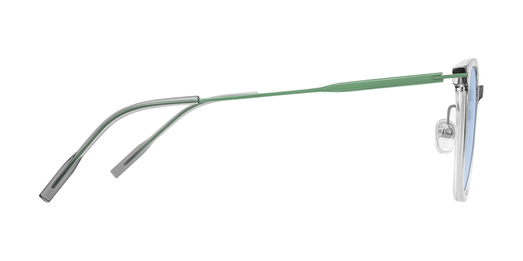 Side of Oonk in Gradient Light Gray/Clear with Light Blue Tinted Lenses