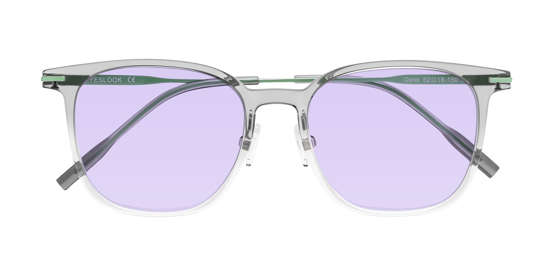 Folded Front of Oonk in Gradient Light Gray/Clear with Light Purple Tinted Lenses