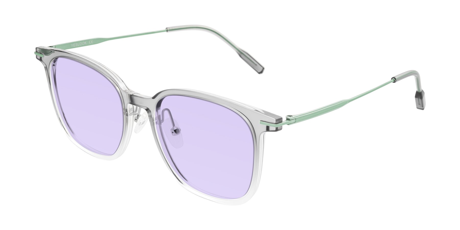 Angle of Oonk in Gradient Light Gray/Clear with Light Purple Tinted Lenses