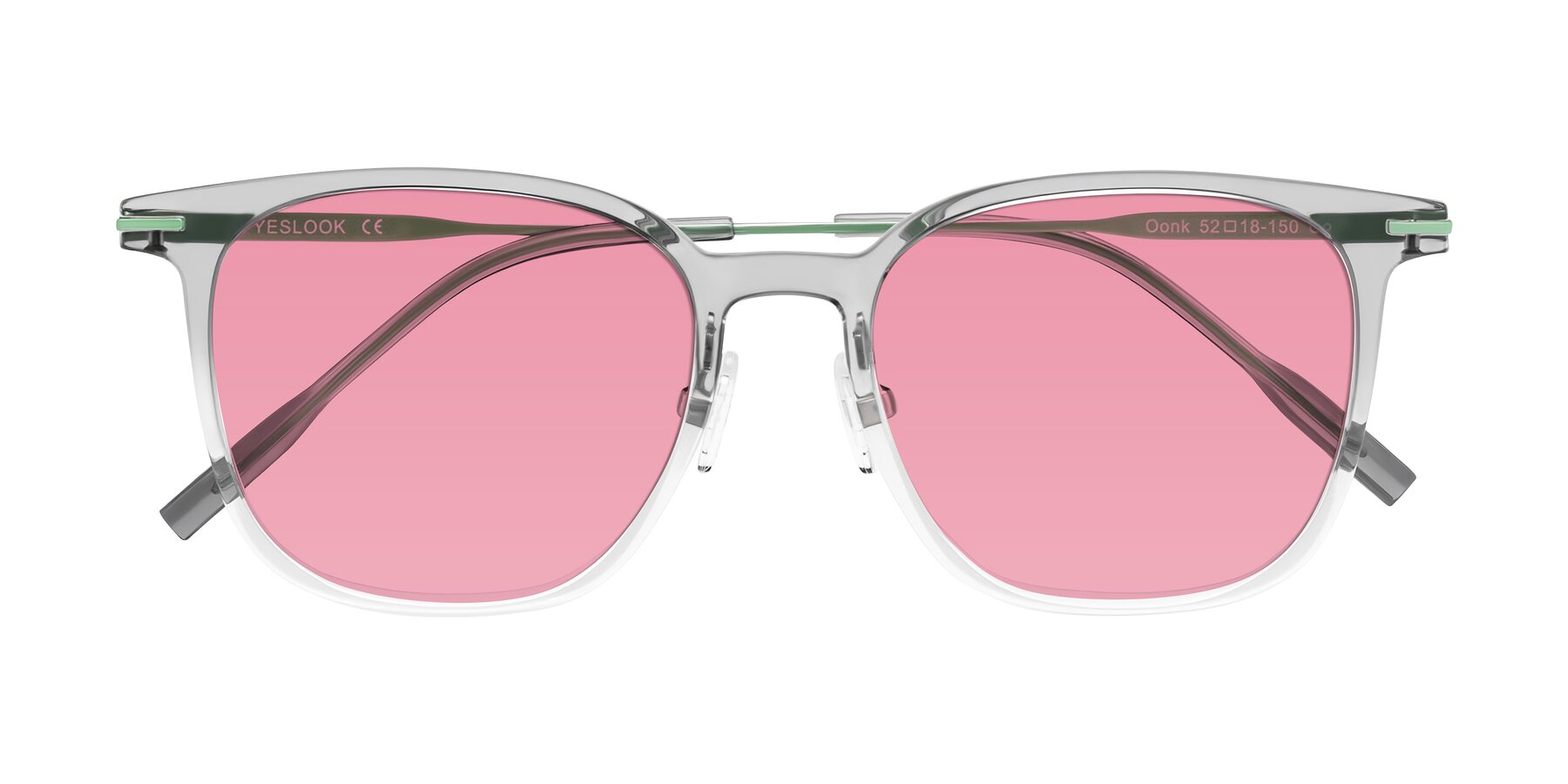 Folded Front of Oonk in Gradient Light Gray/Clear with Pink Tinted Lenses