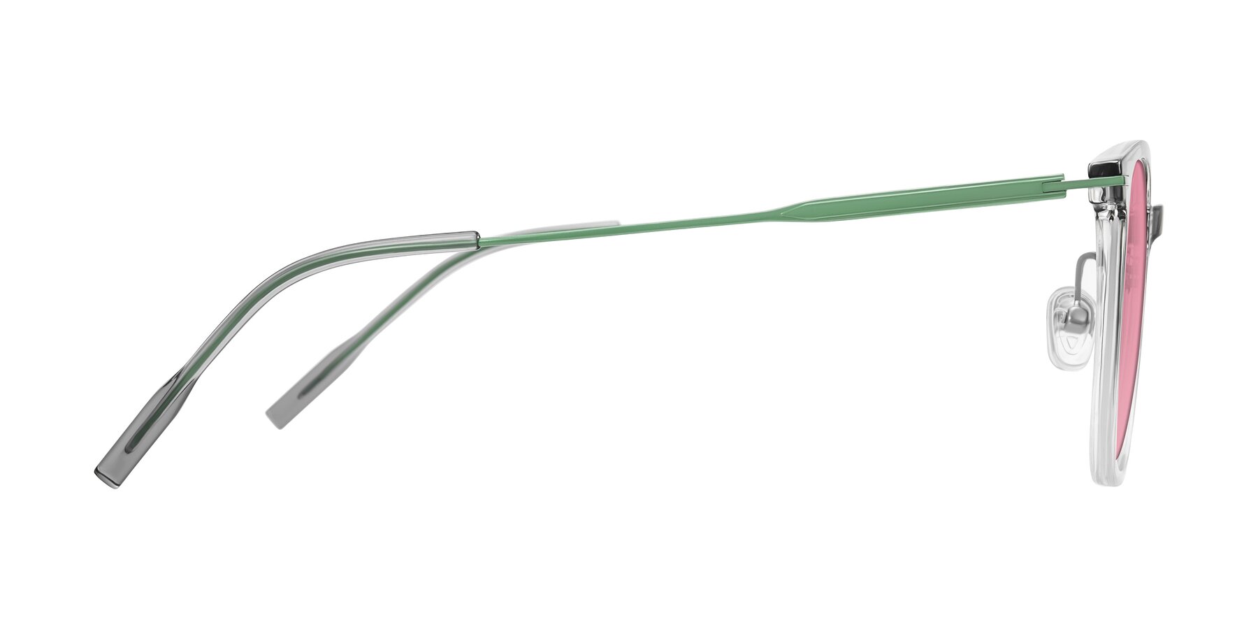 Side of Oonk in Gradient Light Gray/Clear with Pink Tinted Lenses