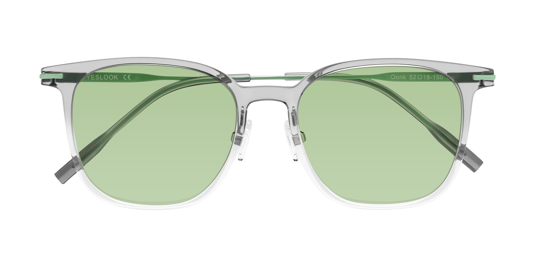 Folded Front of Oonk in Gradient Light Gray/Clear with Medium Green Tinted Lenses