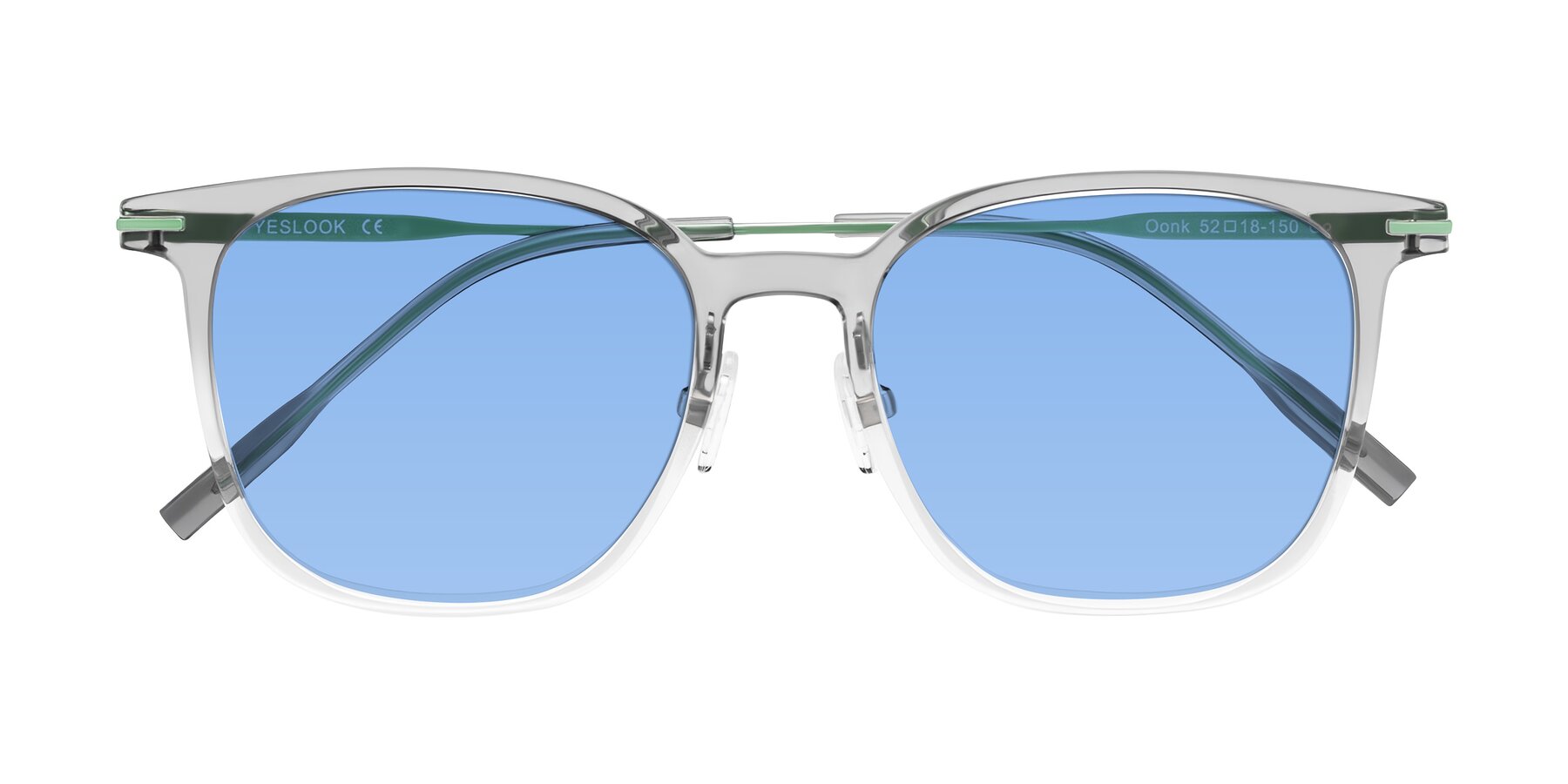 Folded Front of Oonk in Gradient Light Gray/Clear with Medium Blue Tinted Lenses