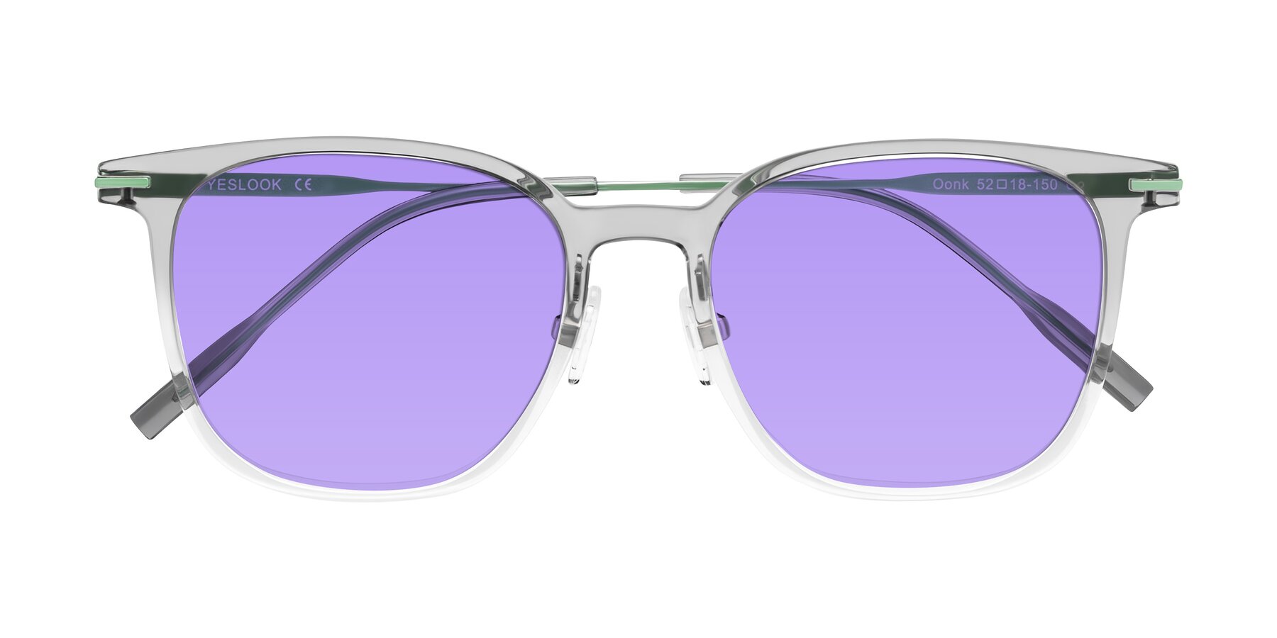 Folded Front of Oonk in Gradient Light Gray/Clear with Medium Purple Tinted Lenses