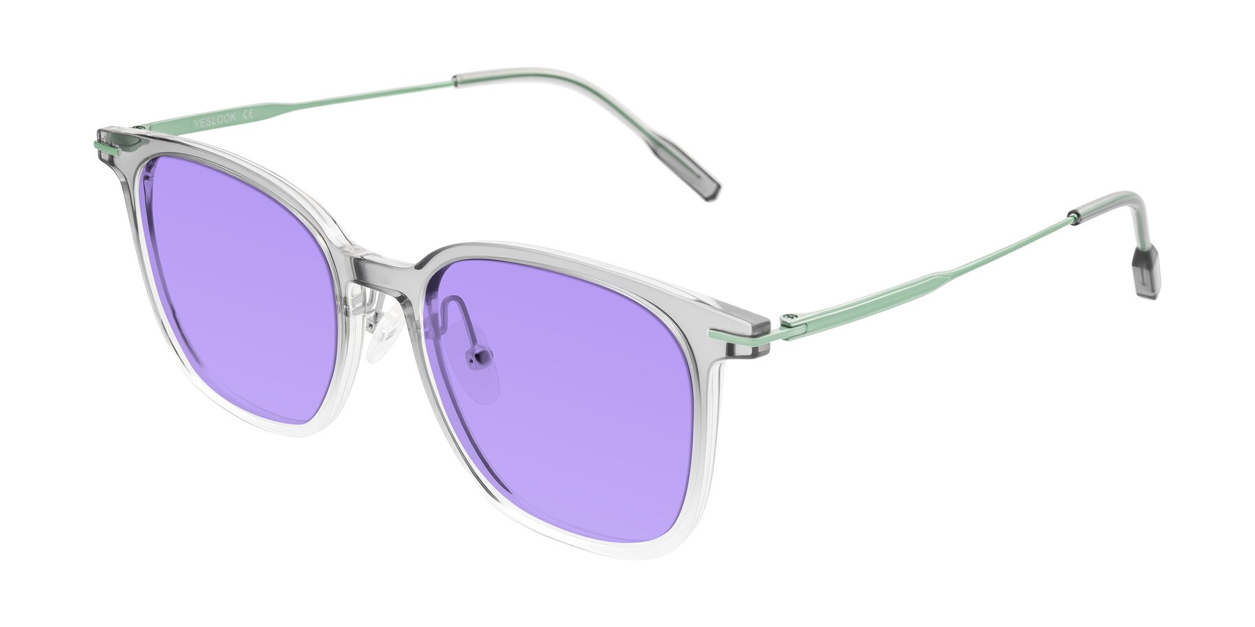 Angle of Oonk in Gradient Light Gray/Clear with Medium Purple Tinted Lenses