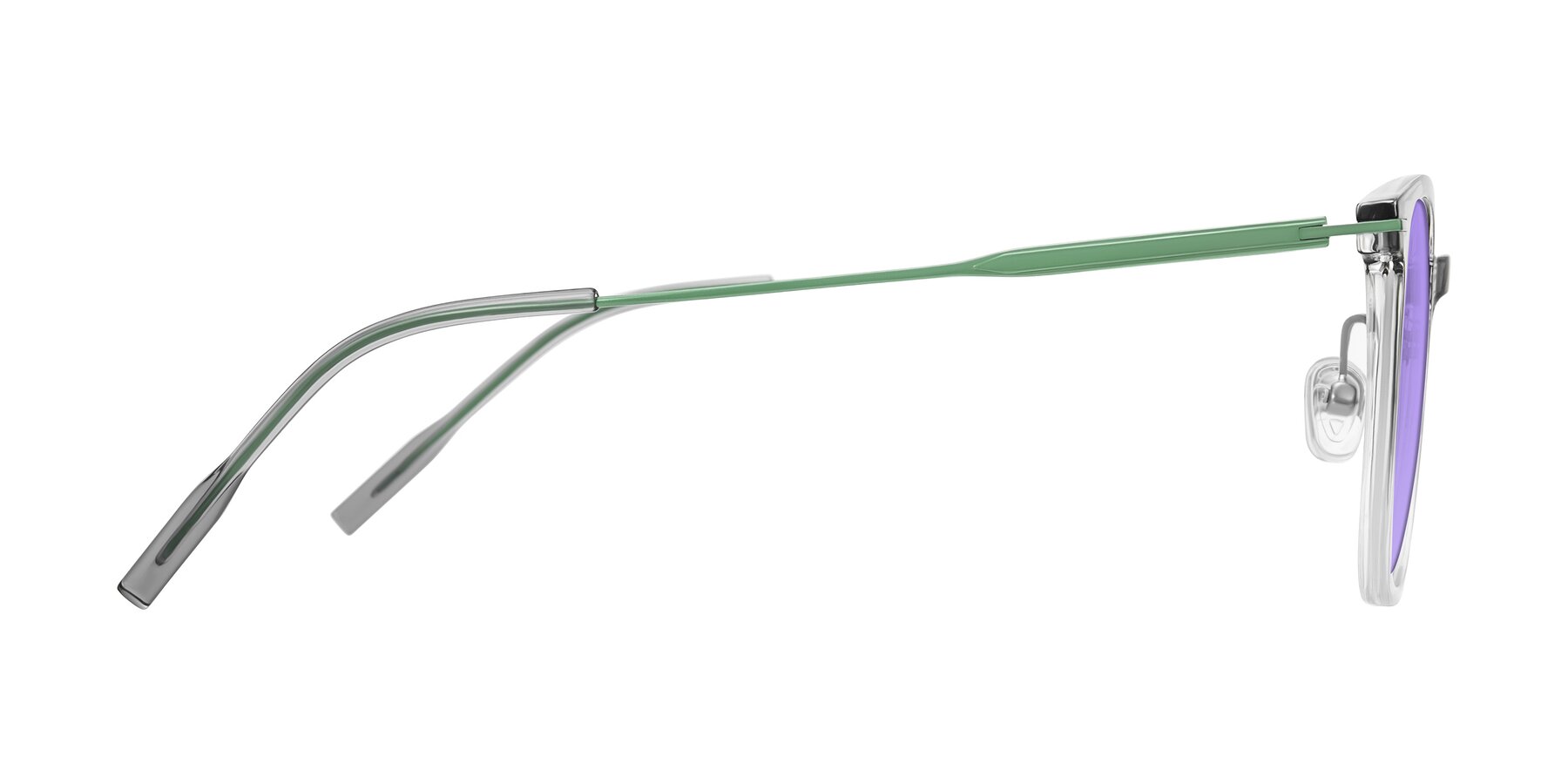 Side of Oonk in Gradient Light Gray/Clear with Medium Purple Tinted Lenses
