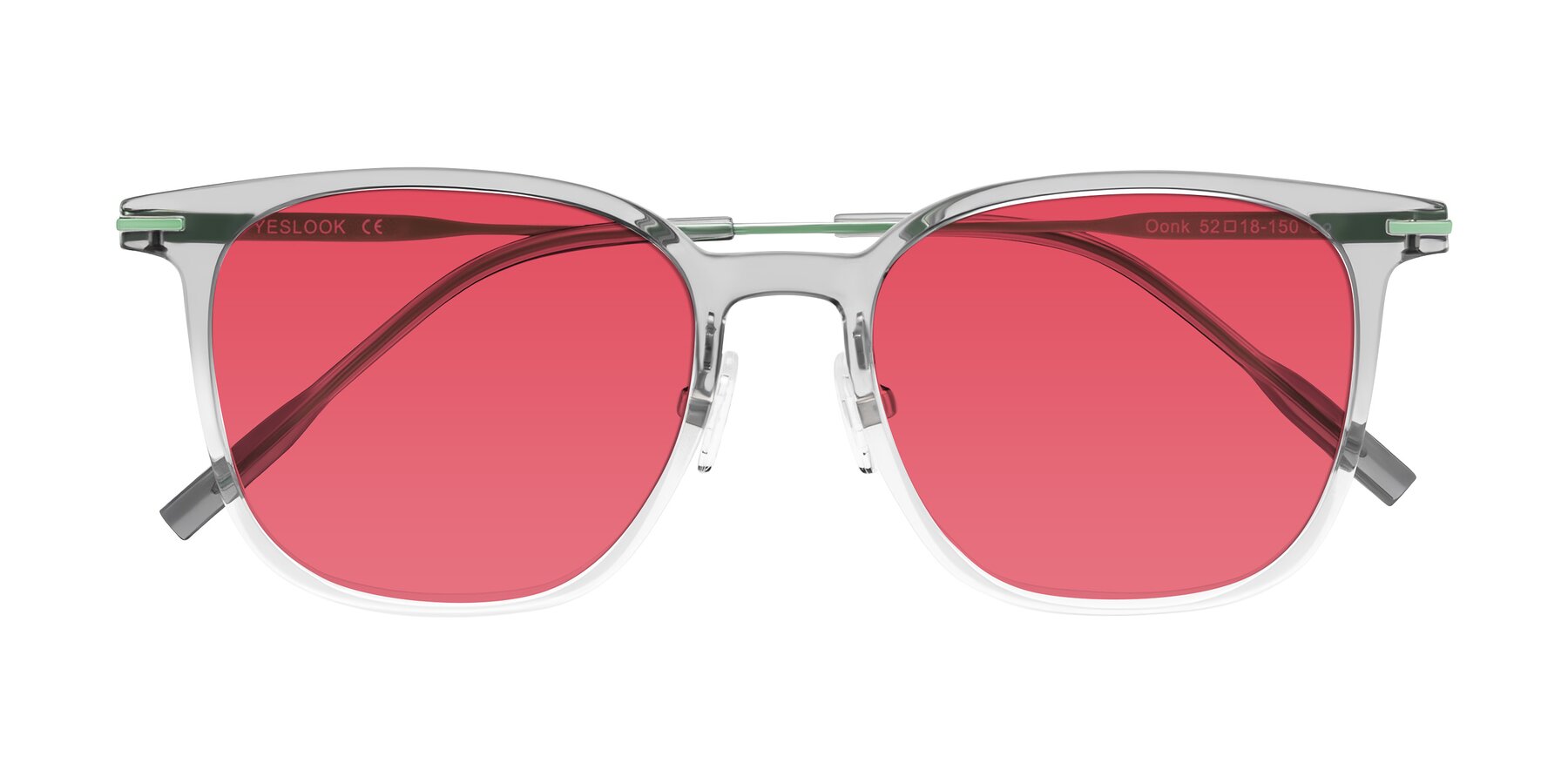 Folded Front of Oonk in Gradient Light Gray/Clear with Red Tinted Lenses