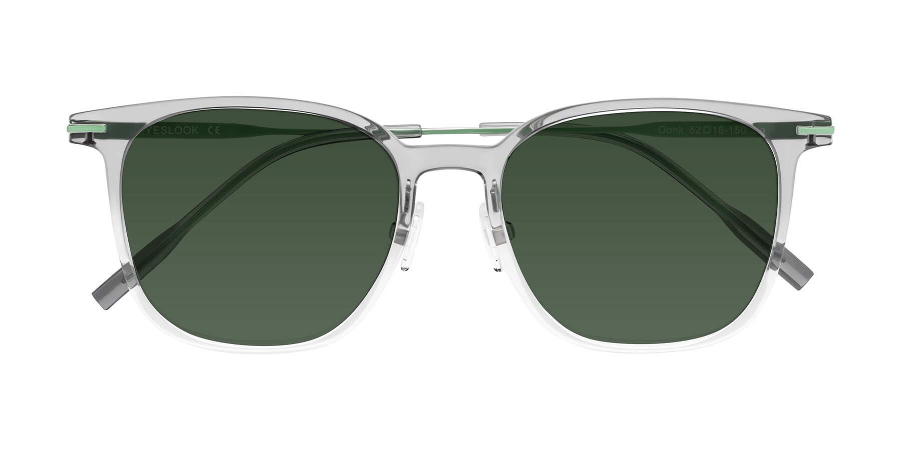 Folded Front of Oonk in Gradient Light Gray/Clear with Green Tinted Lenses