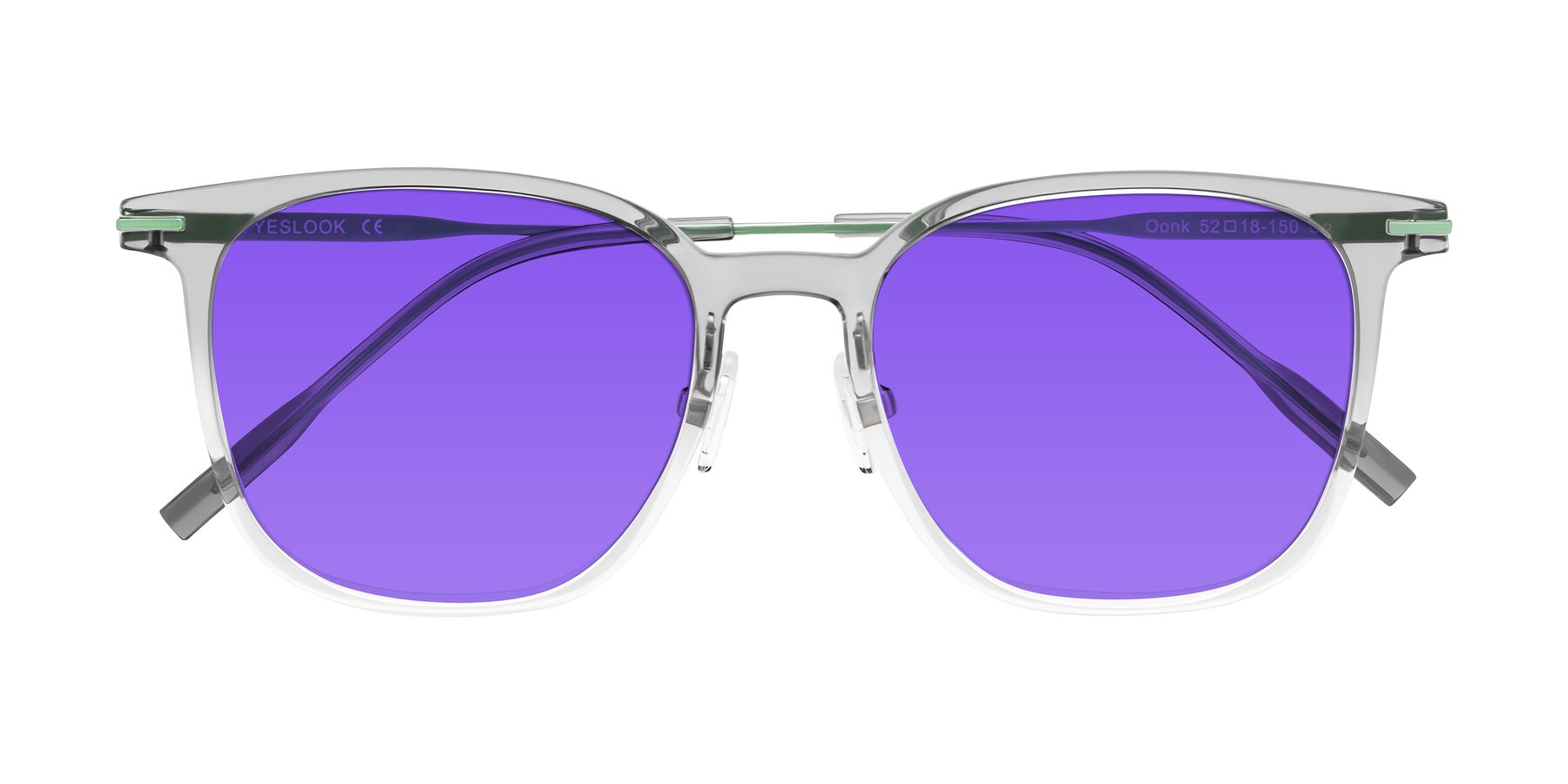 Folded Front of Oonk in Gradient Light Gray/Clear with Purple Tinted Lenses